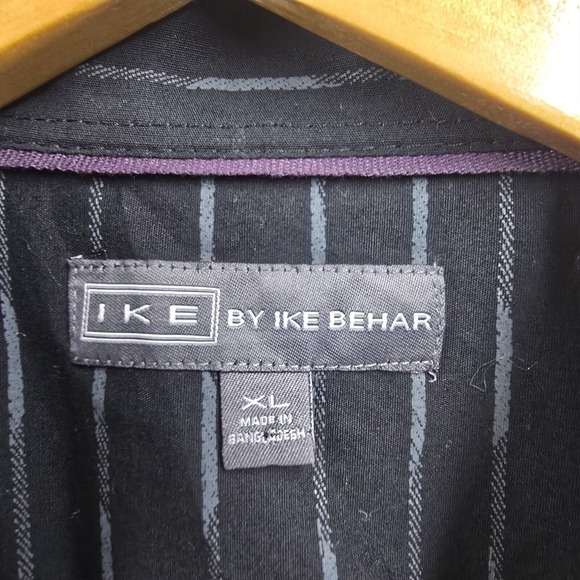 Ike Behar Shirt Mens XL Black Stripe Button Up Long Sleeve Office Staple Classic - Picture 6 of 13